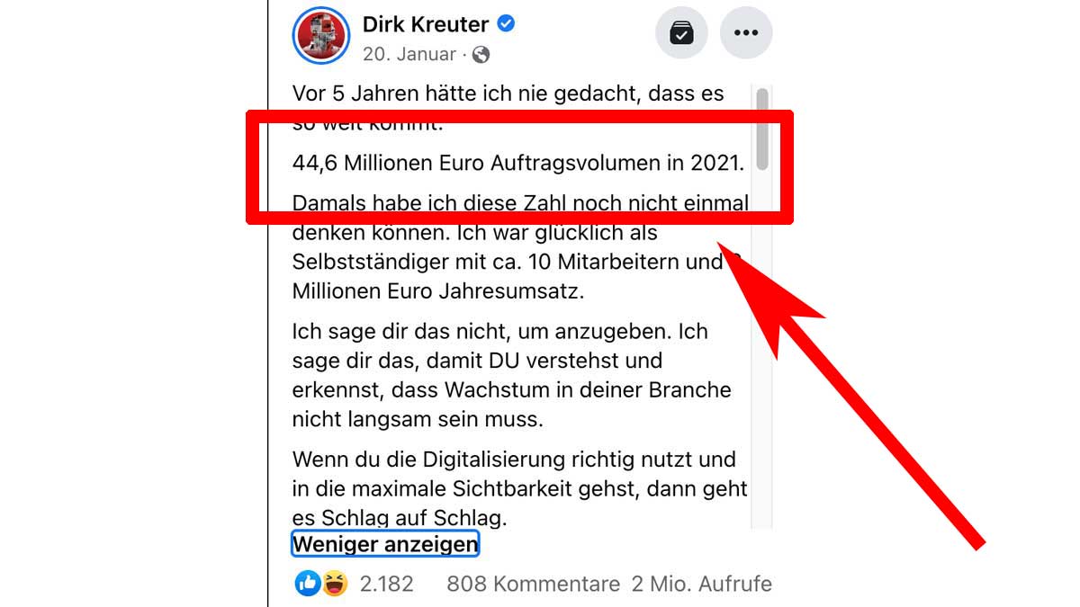 Dirk Kreuter Umsatz Facebook